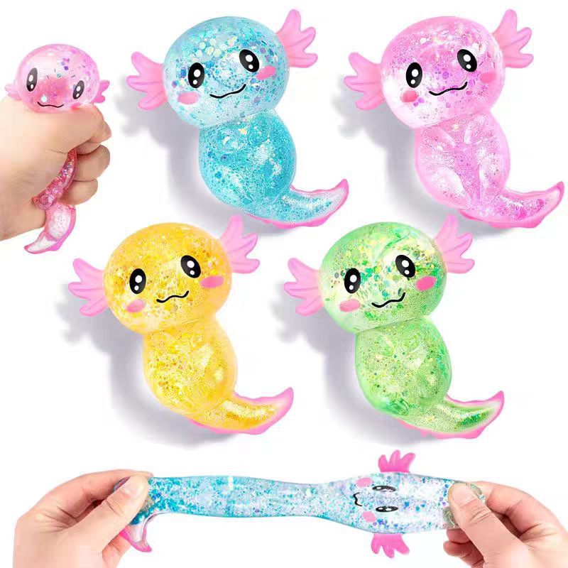 Bestseller Glittery Sequined Salamander Maltose Thermoplastic Rubber Squishy Toy Slow-rebound Stress Relieving Student Gift