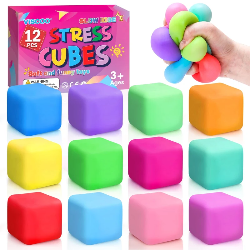 12 Pack Slow Rising Stress Cube Stress Balls Fidget Squishy Toys Squeeze